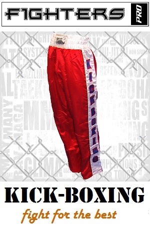 FIGHT-FIT - Pantaloni da Kickboxing / Raso / Rosso / XL