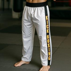 FIGHT-FIT - Pantalon de Kick-boxing / Satiné / Blanc / Medium