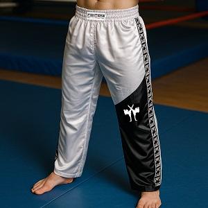 FIGHTERS - Pantalon de Kick-boxing / Satiné / Blanc-Noir / Small