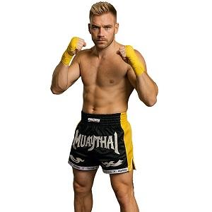FIGHTERS - Shorts de boxe thai / Elite Muay Thai / Noir-Jaune / XL