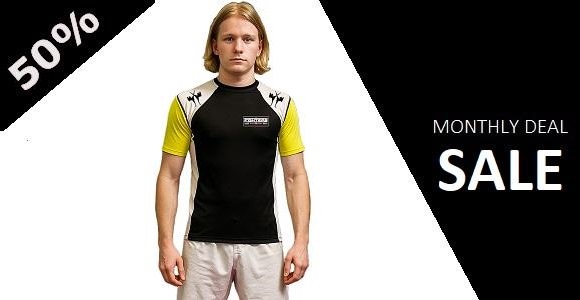 FIGHTERS - Rash Guard / Schwarz-Weiss-Gelb